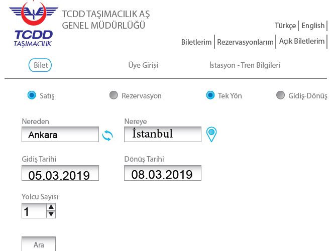 tcdd bilet örneği