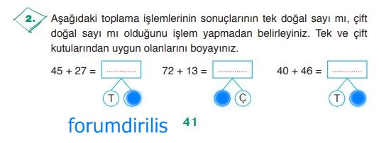 3. Sınıf Matematik Ders Kitabı 41. Sayfa Cevapları ADA Yayınları