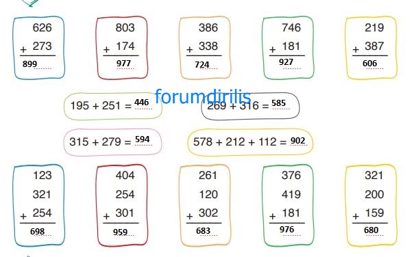 3. Sınıf Matematik Ders Kitabı 50. Sayfa Cevapları ADA Yayınları