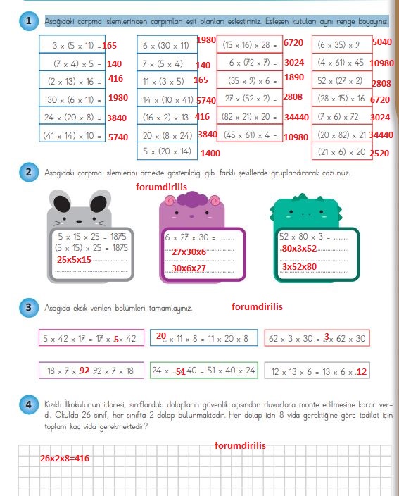 4. Sınıf Matematik Ders Kitabı 85. Sayfa Cevapları MEB Yayınları