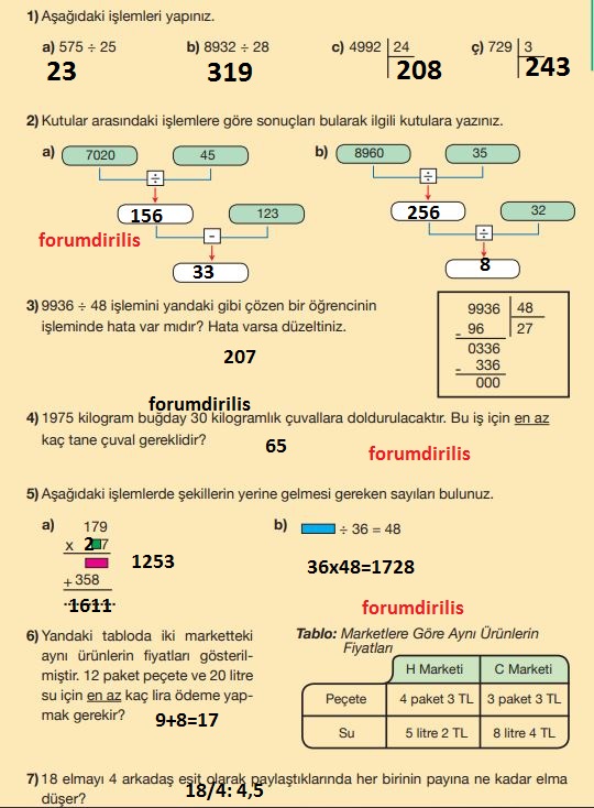 5. Sınıf Matematik Ders Kitabı 70. Sayfa Cevapları