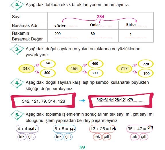 3. Sınıf Matematik Ders Kitabı 59. Sayfa Cevapları ADA Yayınları