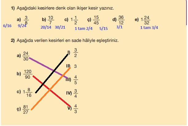 5. Sınıf Matematik Ders Kitabı 105. Sayfa Cevapları MEB