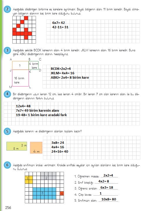 4.sınıf matematik 256.ayfa cevapları meb yayınları