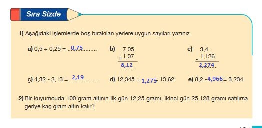 5.sınıf matematik 165.sayfa cevabı meb yayınları