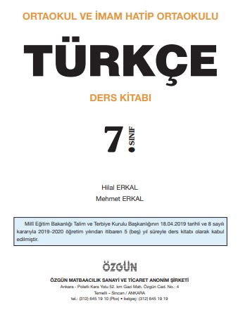 7. sınıf özgün yayınları türkçe ders kitabı cevapları