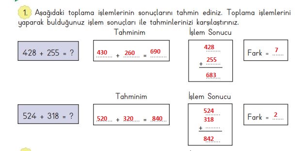 3. sınıf matematik ders kitabı sayfa 74 1. soru