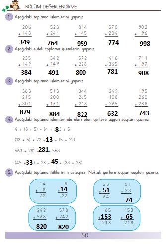 3. sınıf meb matematik sayfa 50 cevapları