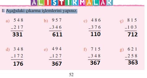 3. sınıf tuna yayınları matemetik ders kitabı sayfa 52