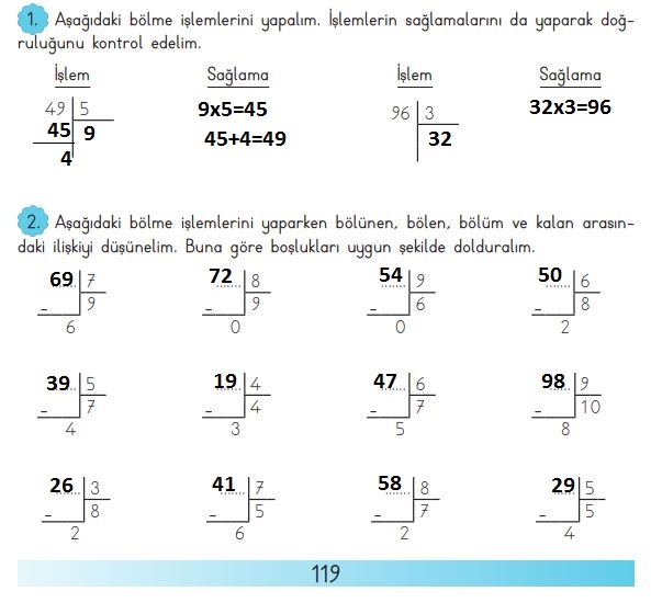 3. sınıf matematik ders kitabı sayfa 119 cevapları