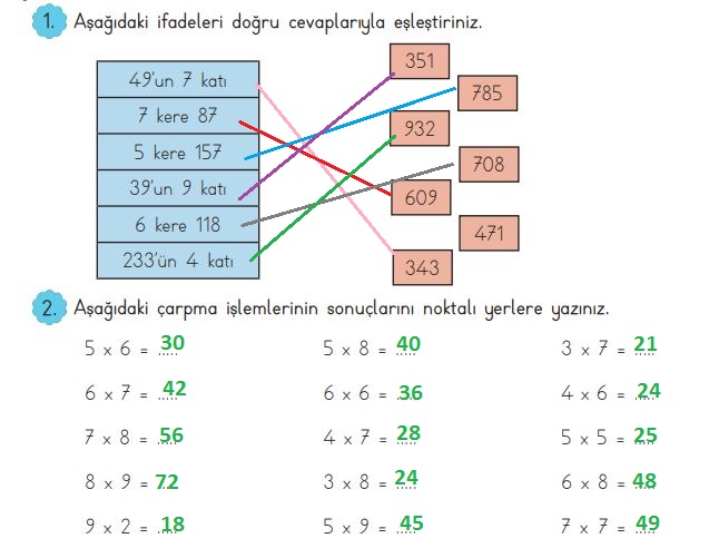 3. sınıf matematik 123. sayfa 1 ve 2 soru cevapları