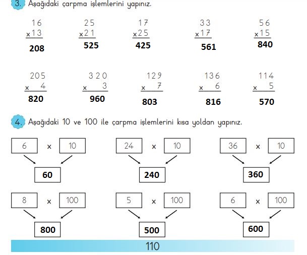 3. sınıf matematik sayfa 110 cevapları