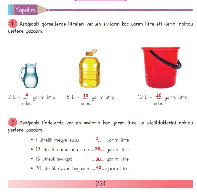 3. sınıf matematik 231. sayfa cevapları