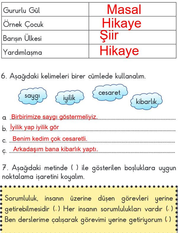 2. Sınıf Türkçe Ders Kitabı 45. Sayfa Cevapları MEB 