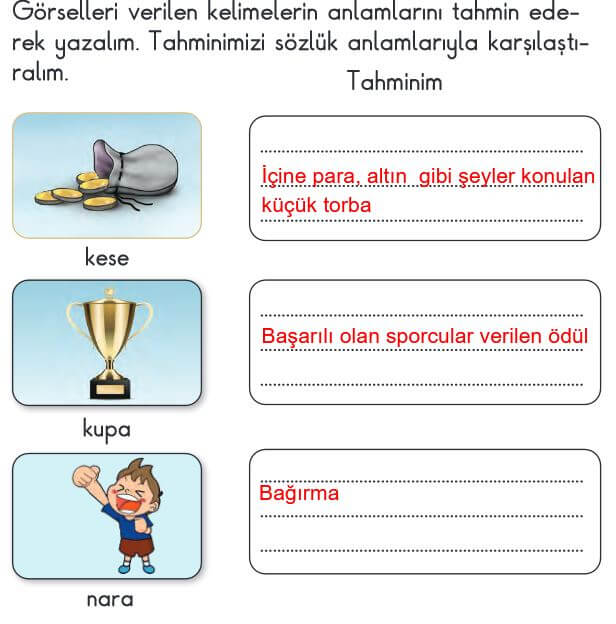 2. Sınıf Türkçe Ders Kitabı 58. Sayfa Cevapları MEB 
