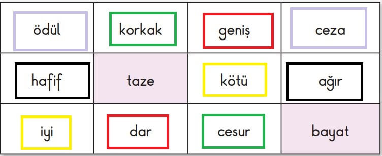 2. sınıf meb türkçe 32. sayfa zıt anlamlı kelimeler