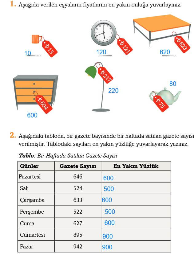 onluk ve yüzlüğe yuvarlama