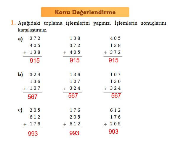 toplama işleminde sayıların yerini değiştirme