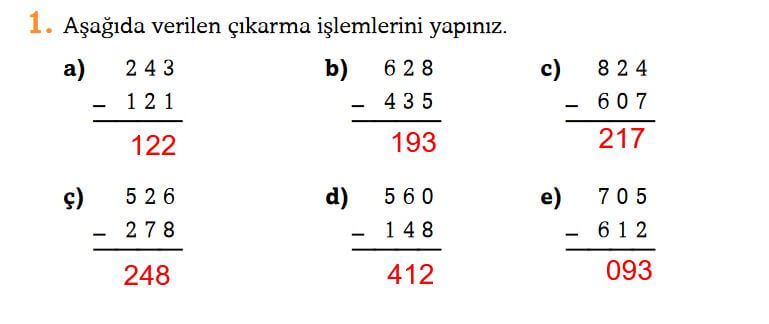 çıkarma işlemleri