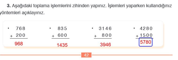 4. Sınıf Matematik Ders Kitabı Sayfa 42 cevapları Ada yayınları