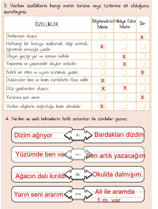 4. Sınıf Türkçe Ders Kitabı 73. Sayfa cevapları Meb 