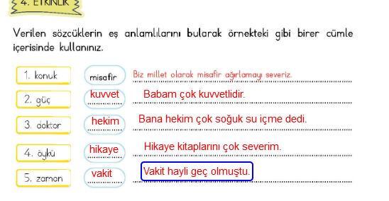 eş anlamlı kelimeler