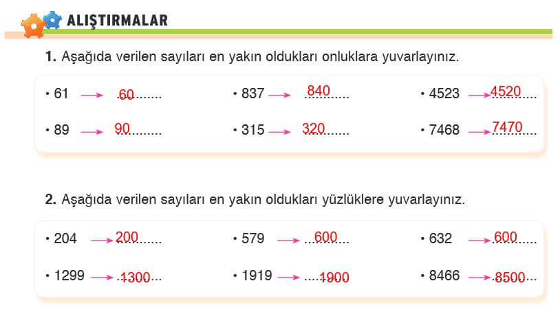 en yakın onluk ve yüzlüğe yuvarlama problemleri