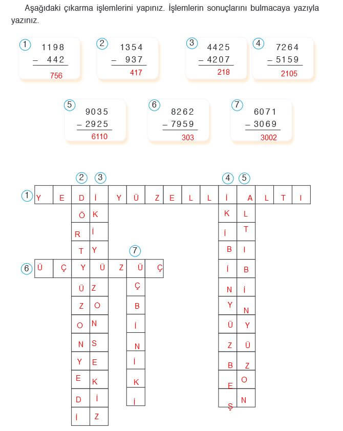 ÇIKARMA İŞLEMLERİ VE BULMACA