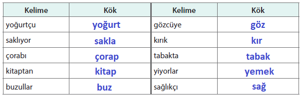 Sözcükte Kök