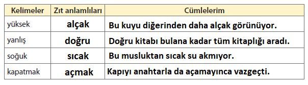 Zıt Anlamlı Sözler ve Cümleler