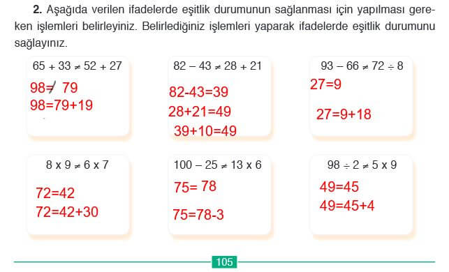 4. sınıf matematik ders kitabı sayfa 105 cevapları ada yayın