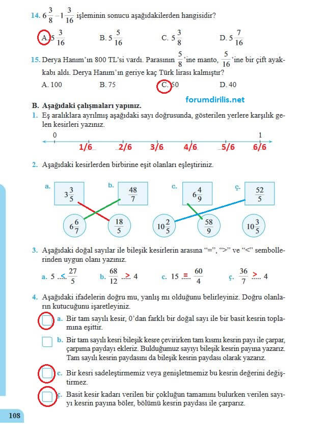 5. sınıf matematik ders kitabı sayfa 108 cevapları özgün yayın