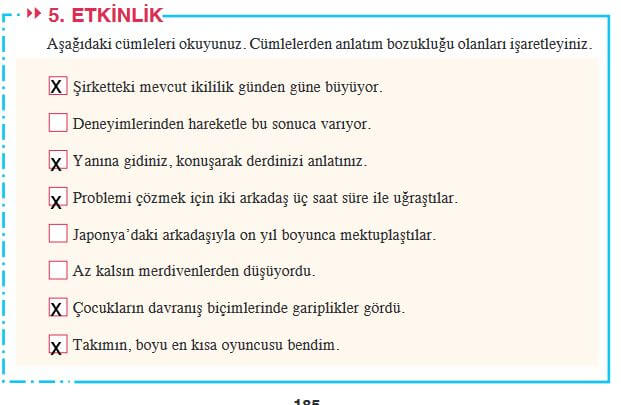 8. sınıf türkçe ders kitabı sayfa 185 cevapları ferman yayın