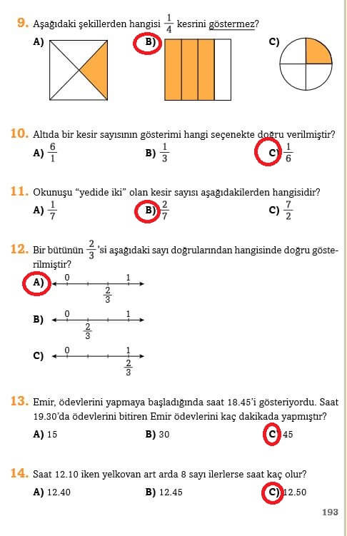 3. Sınıf Matematik Sayfa 193 Cevapları Ekoyay 