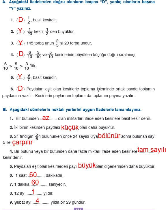 4. Sınıf Matematik 165. Sayfa Cevapları Ada yayıncılık
