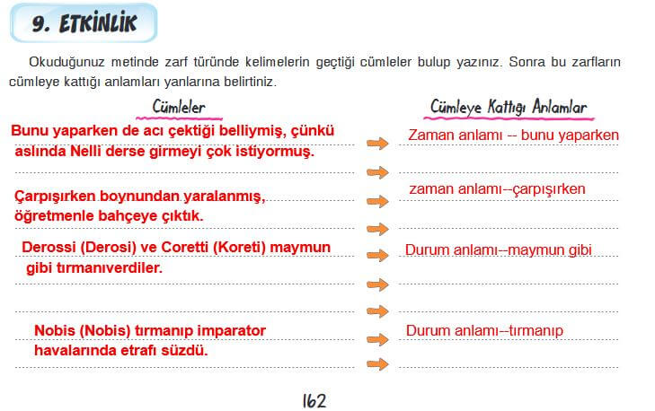 7. Sınıf Türkçe 162. Sayfa Cevapları Dörtel Yayıncılık