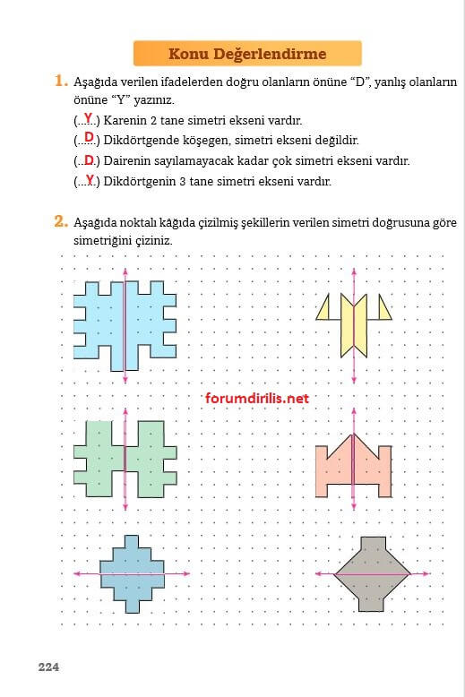 3. Sınıf Matematik Sayfa 224 Cevapları Ekoyay Yayın