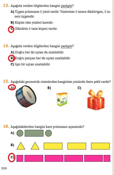 3. Sınıf Matematik Sayfa 228 Cevapları Ekoyay 