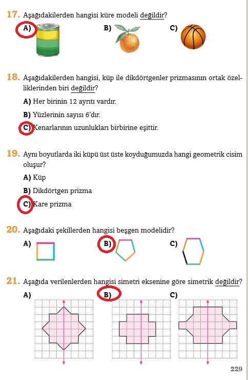 3. Sınıf Matematik Sayfa 229 Cevapları Ekoyay 