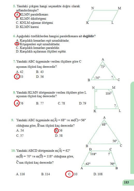 5. Sınıf Matematik Sayfa 183 Cevapları Özgün Yayın