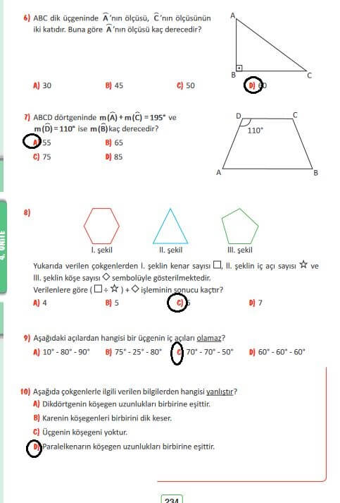 5. Sınıf Matematik Sayfa 234 Cevapları MEB 