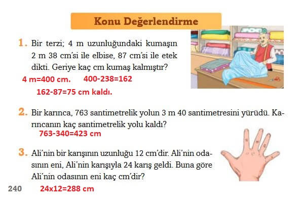 3. Sınıf Matematik Ders Kitabı Sayfa 240 Cevapları Ekoyay Yayın