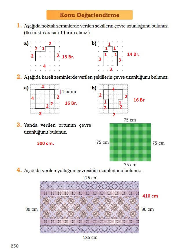 3. Sınıf Matematik Ders Kitabı Sayfa 250 Cevapları Ekoyay Yayın