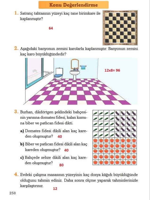 3. Sınıf Matematik Sayfa 258 Cevapları Ekoyay Yayın