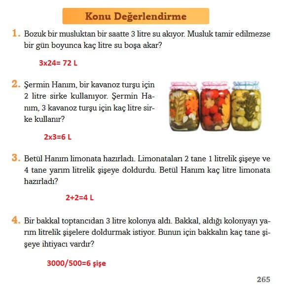 3. Sınıf Matematik Sayfa 265 Cevapları Ekoyay Yayın