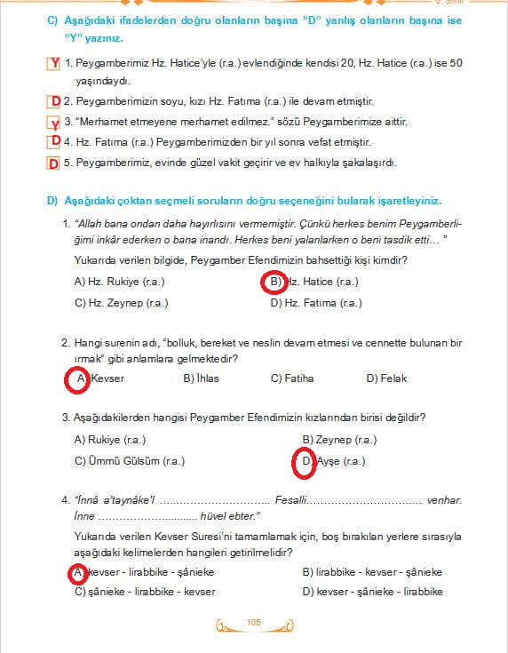 5. Sınıf Din Kültürü 105. Sayfa Cevapları Lisans yayın