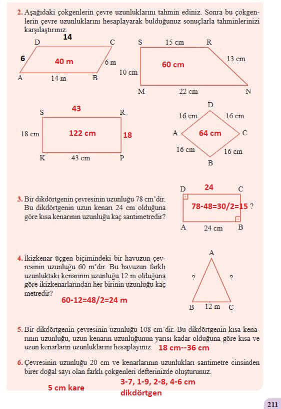 5. Sınıf Matematik Ders Kitabı 211. Sayfa Cevapları Özgün Yayıncılık
