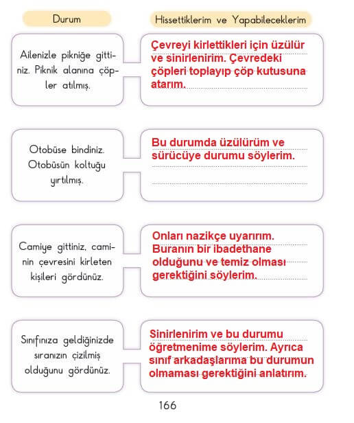 3. sınıf sdr ipekyolu hayat bilgisi sayfa 166 cevapları