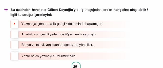 6. sınıf Türkçe sayfa 261 cevapları Yıldırım Yayınları