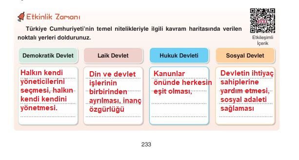 7. Sınıf Sosyal Bilgiler Cevapları Sayfa 233